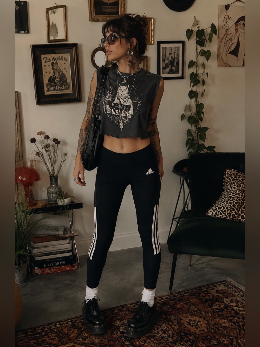 Adidas Black and White Leggings with Signature Stripes